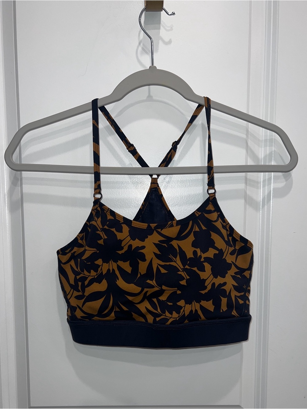 Carly Jean Mustard Black Damask Sports Bra Size Small Adjustable Straps